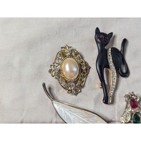 Lot Of 4 Vintage Pins Black Cat Fly Bee Leaf Cabochon Norway Sterling - Picture 4 of 16